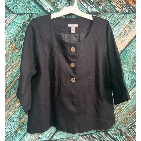 Sherry Taylor Linen Blend Blazer Jacket Size M Black 🍒🌿 - Picture 1 of 14
